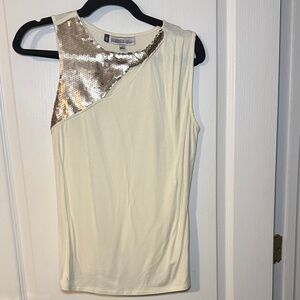 Jennifer Lopez Cream Tank Top with Silver Sequins